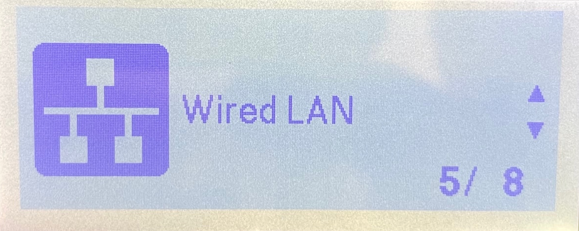 Brother TD-4550DNWB Label Printer LCD display Wired LAN menu.