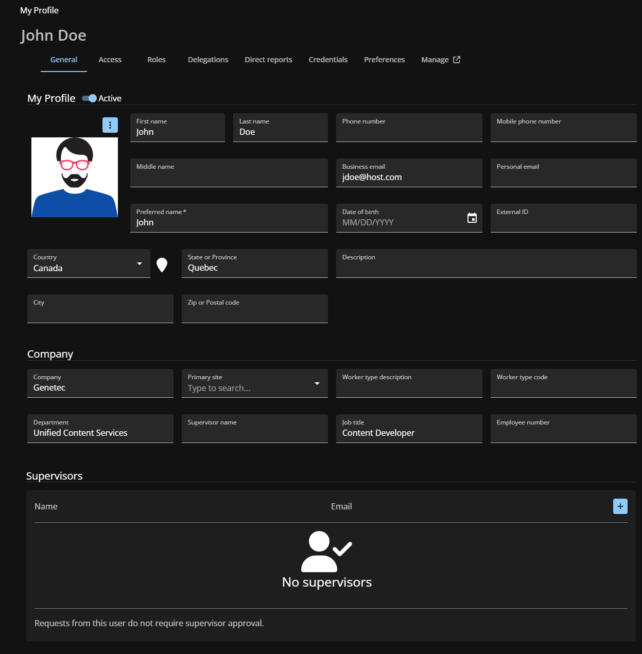 My profile page in ClearID showing General identity information.