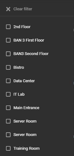 Area filters in the Site and area owners report in ClearID.