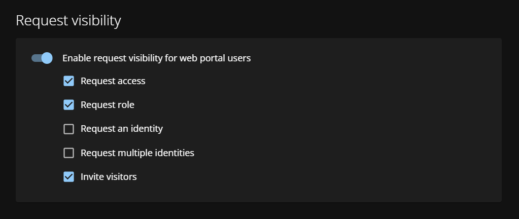 Request visibility settings in the ClearID web portal.