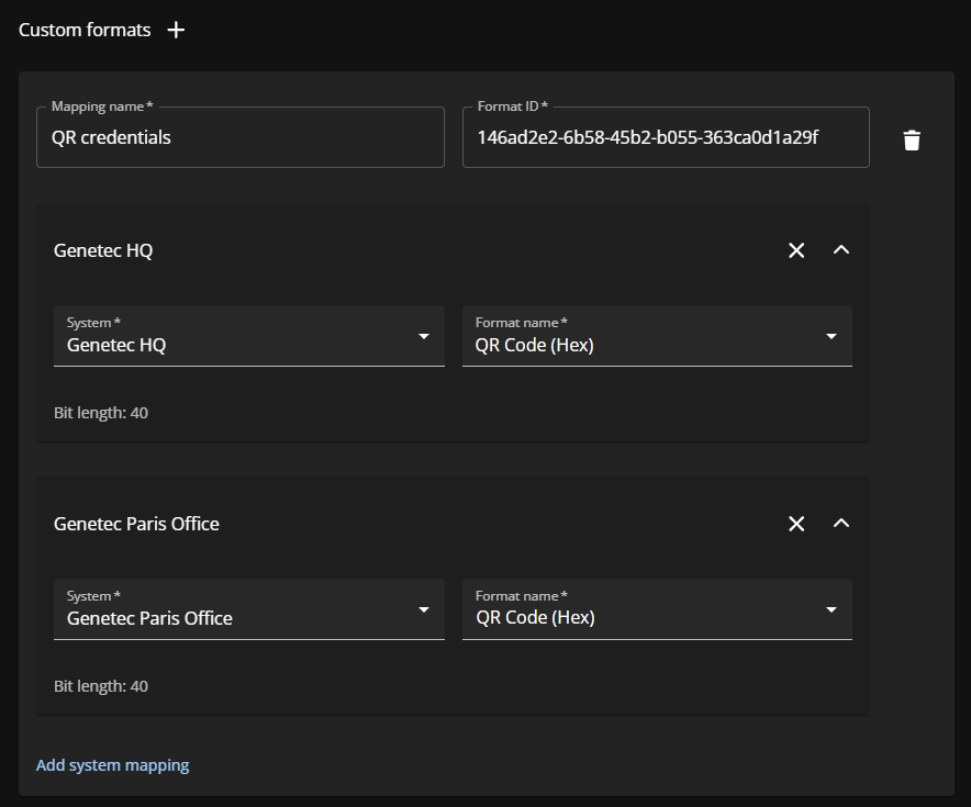 Custom credential format mappings in the ClearID portal.