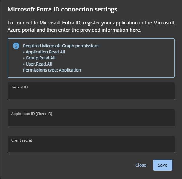 The Microsoft Entra ID connection settings in the ClearID portal.