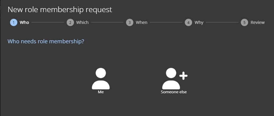 The Who section of the New role membership request dialog.