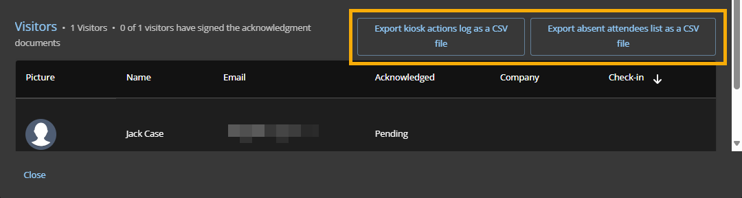 A visit event in ClearID with the visit event log buttons highlighted.
