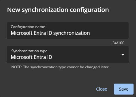 The New identity synchronization dialog in the ClearID portal.