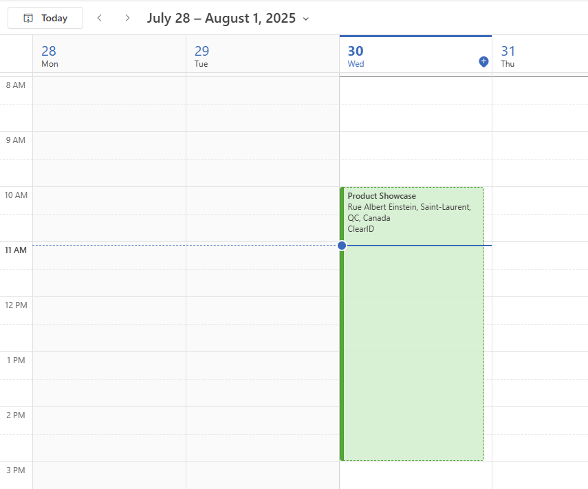 Un evento de visita de ClearID agregado a un calendario.