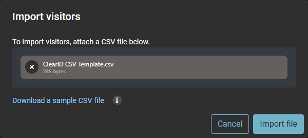 Cuadro de diálogo de importación de visitantes en ClearID.