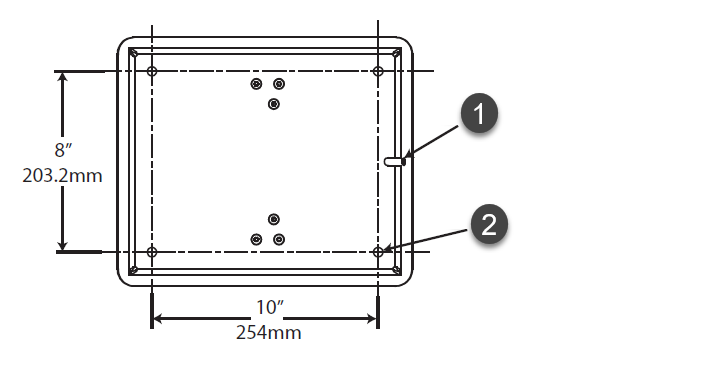 Diagrama del soporte de piso de ClearID Self-Service Kiosk que muestra las dimensiones.