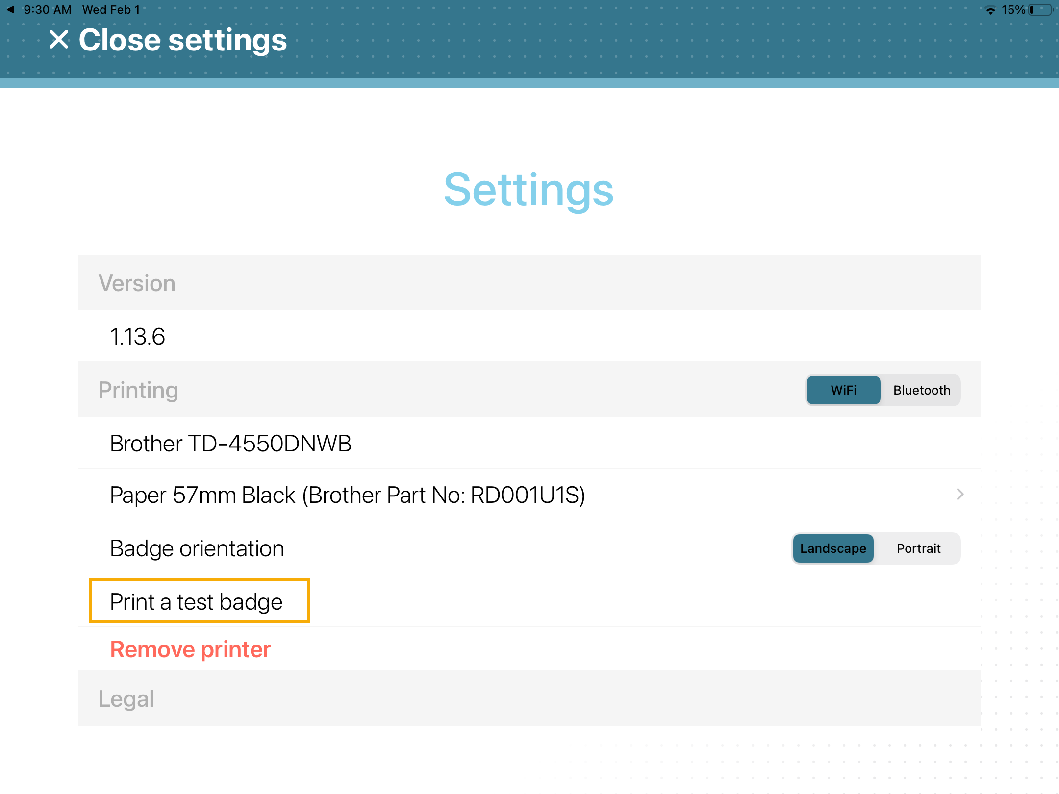 Página de configuración en el quiosco de autoservicio de ClearID.