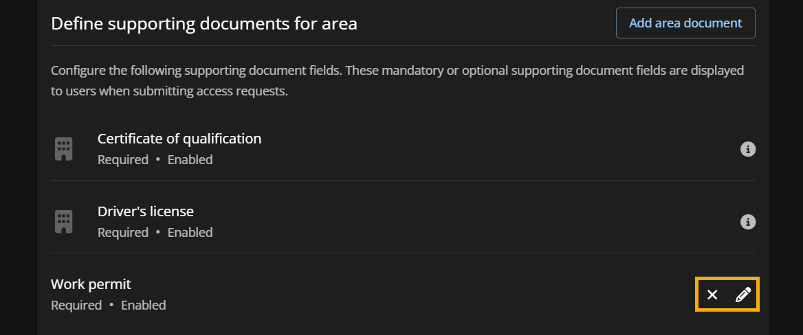 Liste des documents de demande d'accès dans le portail ClearID.