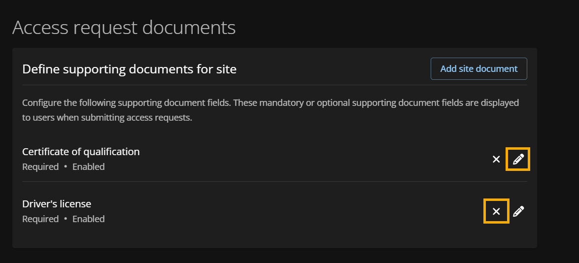 Liste des documents de demande d'accès dans le portail ClearID.