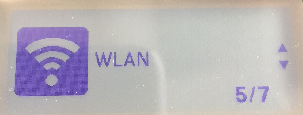 Brother QL-820NWB label printer LCD display showing the WLAN menu.