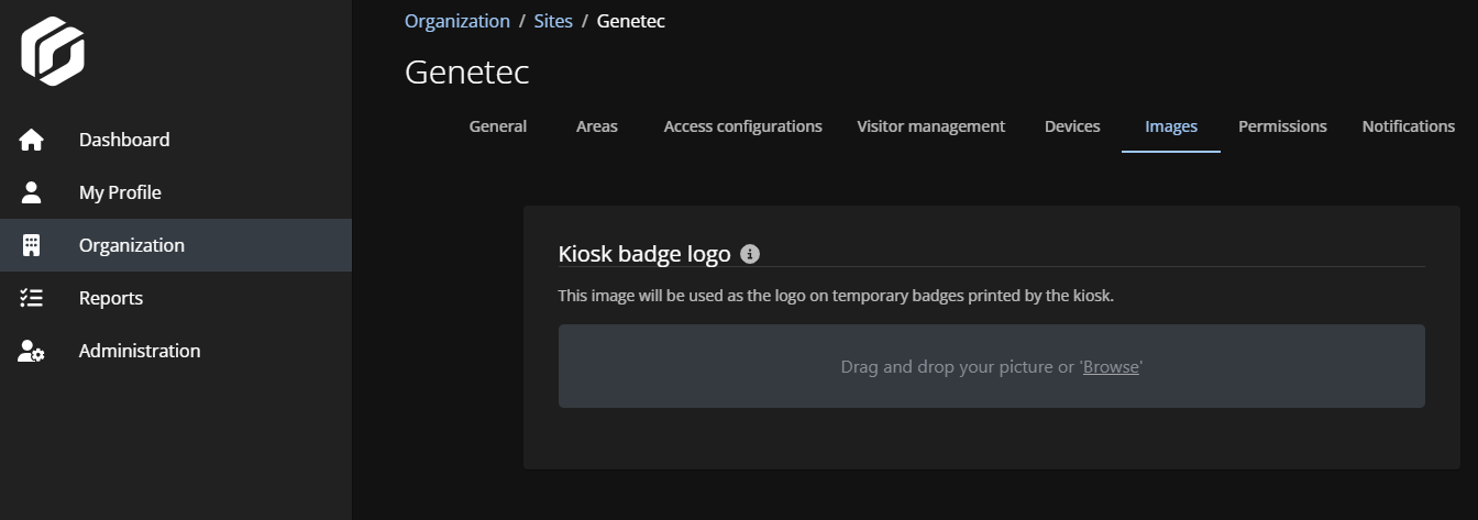A site page in ClearID showing the Images tab customization options.