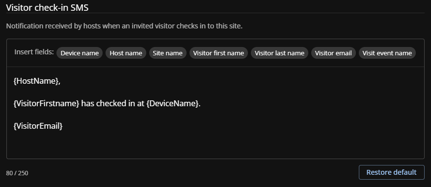 Example of a custom SMS alert with variables in ClearID.