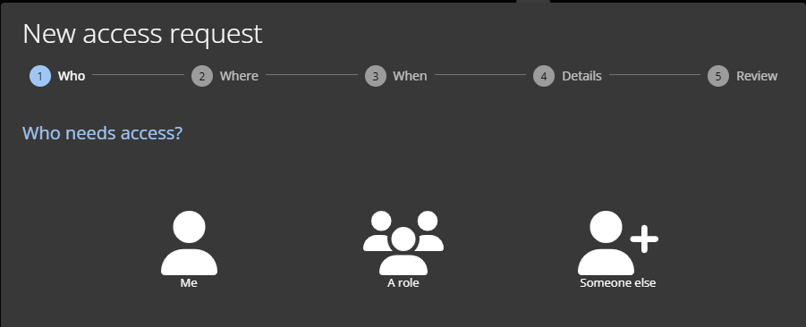 The Who section of the New access request dialog.