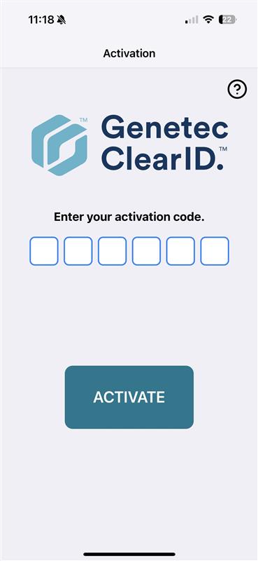Ejemplo de la aplicación Genetec ClearID Self-Service Kiosk para iPhone que muestra la pantalla de Activación.