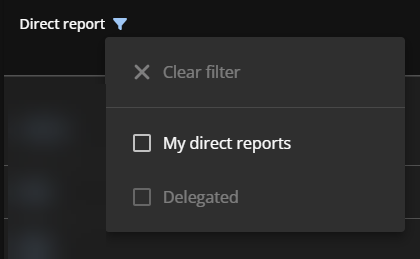 Opciones de filtro de subordinados inmediatos en ClearID.