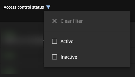 Opciones de filtro de estado de control de acceso en ClearID.