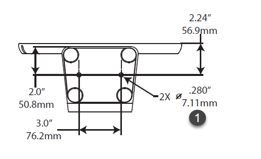 Diagrama del soporte de mesa del quiosco de autoservicio ClearID que muestra las dimensiones del soporte de mesa.