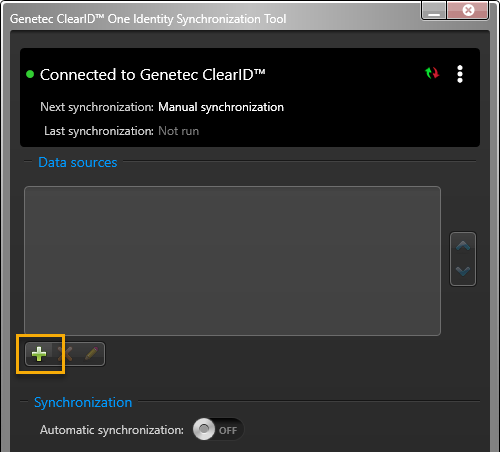 Genetec ClearID™ One Identity Synchronization Tool con Agregar fuente de datos resaltado.