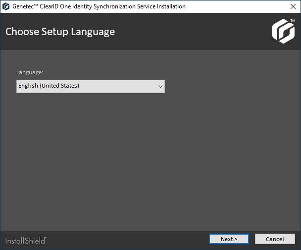 Cuadro de diálogo de instalación de ClearID One Identity Synchronization Tool que muestra la configuración de idioma.