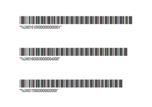 Codes à barres de configuration utilisés pour programmer le lecteur afin qu'il émette des bits 40.